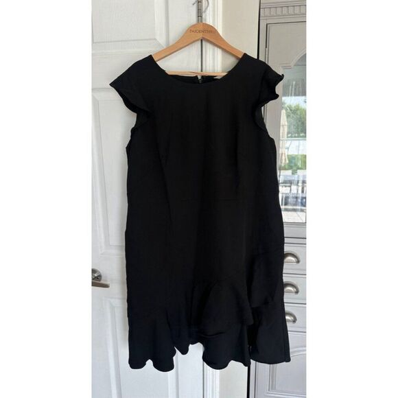 LOFT Wraparound Flounce Flare Dress Black Women's Plus Size 16 NEW - Picture 2 of 11